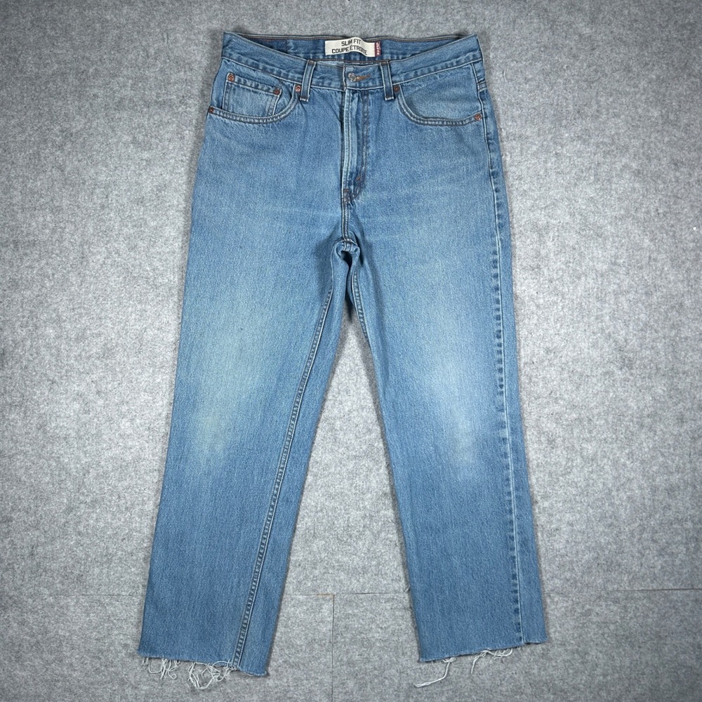 Levi's‎ 516 Denim Jeans Mens 34x30 Blue Slim Fit Straight Leg Raw Hem